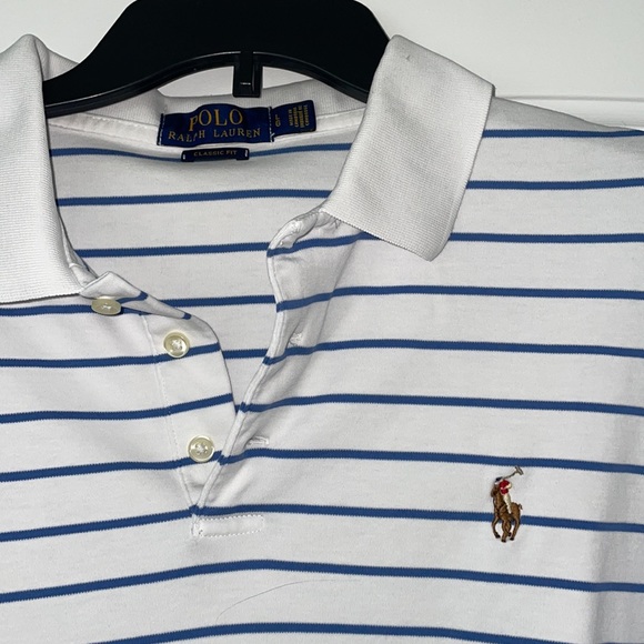 blue and white striped polo ralph lauren collared shirt - Picture 2 of 3